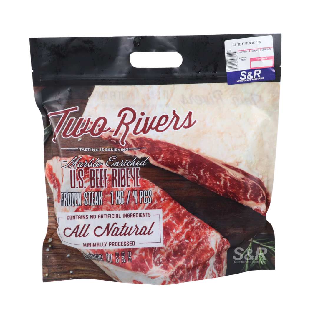 Two Rivers US Beef Ribeye Frozen Steak 1kg